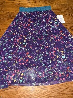 LuLaRoe Purple Maxi Skirt with Teal Waistband and Multicolor Floral Print